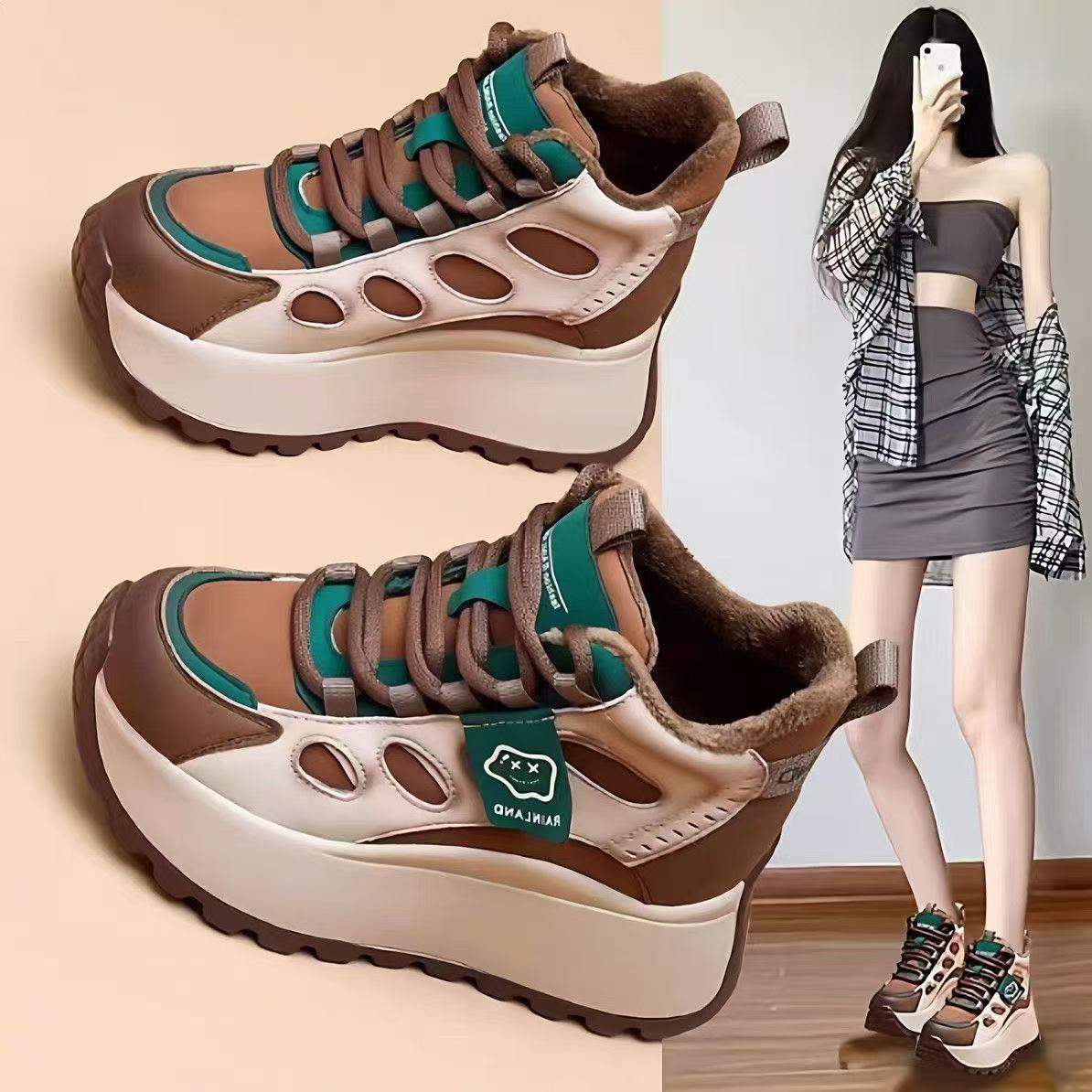 Damen Sportliche Plateau-Sneaker mit atmungsaktiver Mesh-Oberfläche und rutschfester Sohle