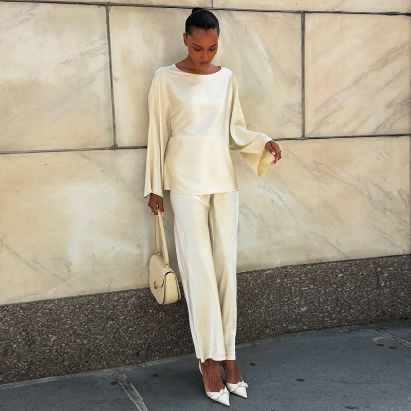 Damen elegante Satin-Loungewear-Kombination R&B