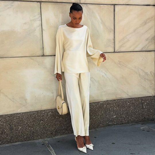 Damen elegante Satin-Loungewear-Kombination R&B