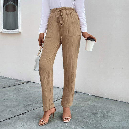 Damen lässige High-Waist-Hose mit elastischem Bund und praktischen Taschen R&B