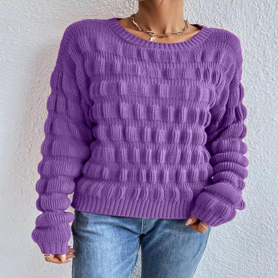 Damen Strickpullover mit modernen Rastermuster R&B