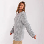 Damen Grobstrickpullover mit modernem Zopfmuster und weiten Ärmeln R&B