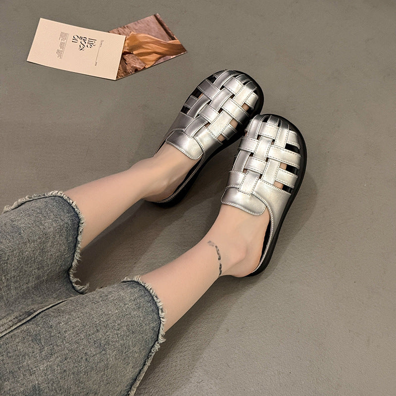 Damen modische offene Pantoletten mit geflochtenem Design R&B