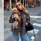 R&B | Karierte Damenjacke mit Druckknopfleiste und Kontrastdetails