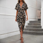 Damen elegantes Hemdblusenkleid mit Wickelgürtel und seitlichem Schlitz R&B