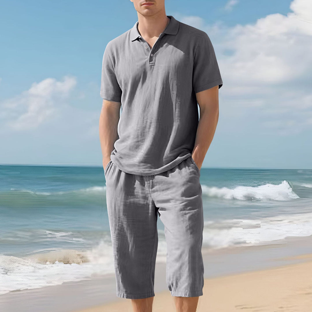 Herren nan leichtes Polo- und Bermuda-Set aus seidigem Baumwolljersey R&B