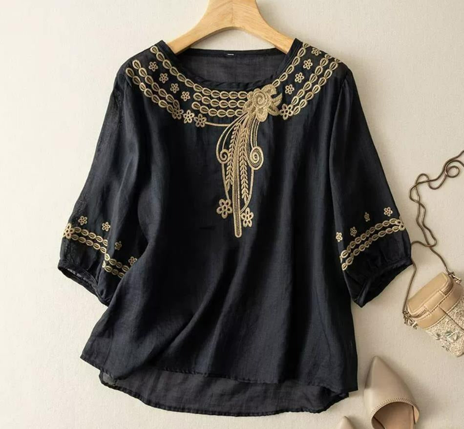 Damen Embroidered Bluse mit 3/4-Ärmeln R&B