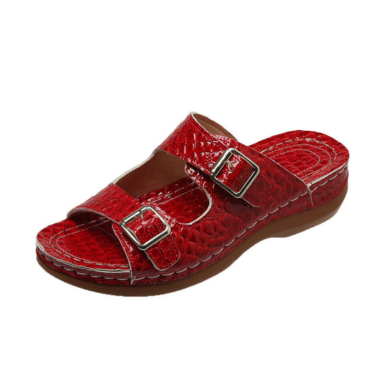 Damen modische Riemchen-Pantoletten mit eleganten Schnallen R&B