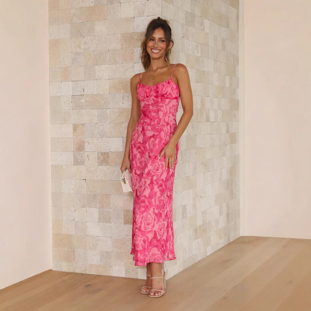 Damen Maxikleid mit floralem Wasserfarben-Design und verstellbaren Trägern R&B