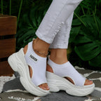 Damen Plattform-Sandalen mit atmungsaktivem Strickmaterial