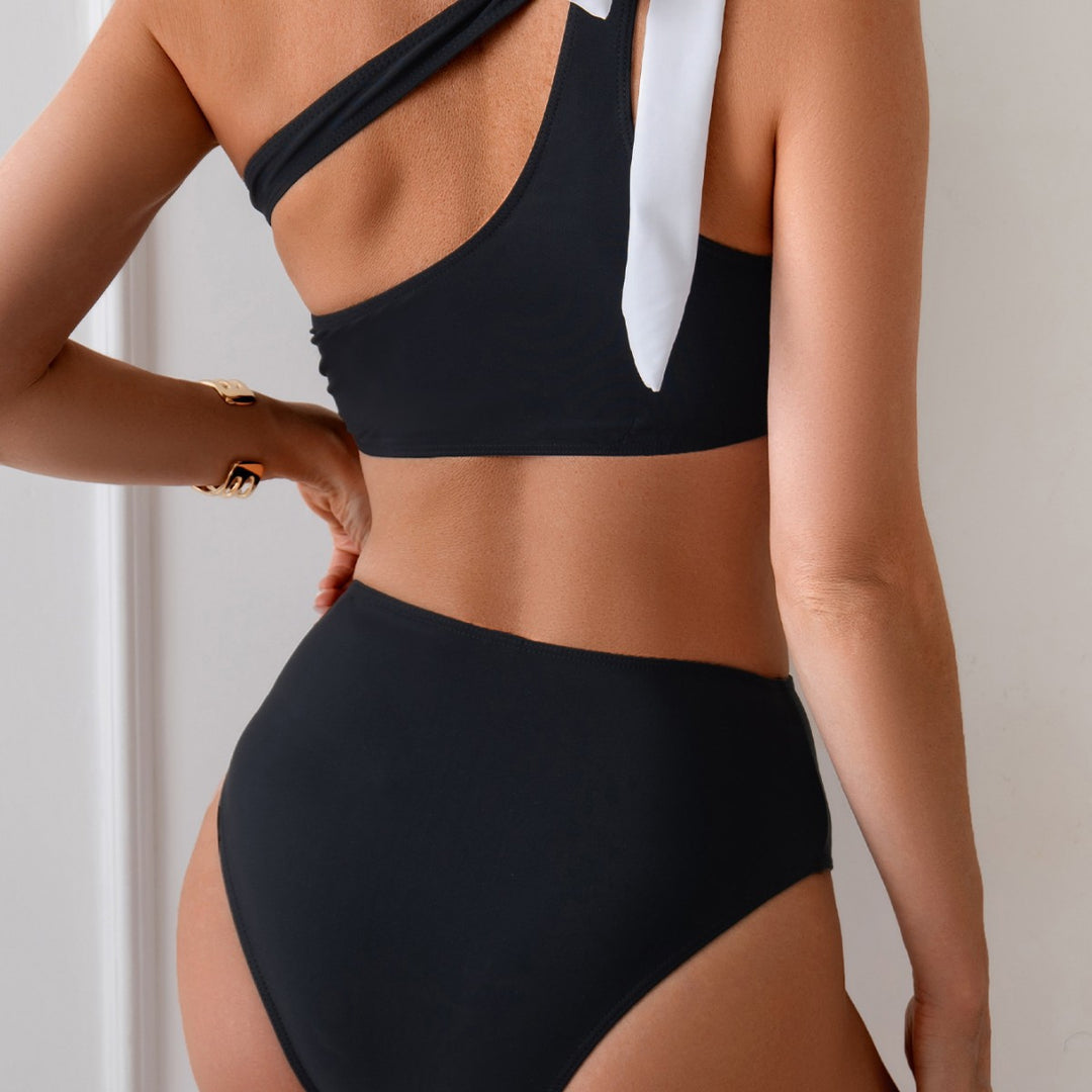 Damen Bikini-Set mit asymmetrischem Oberteil und hohem Taillenbund R&B