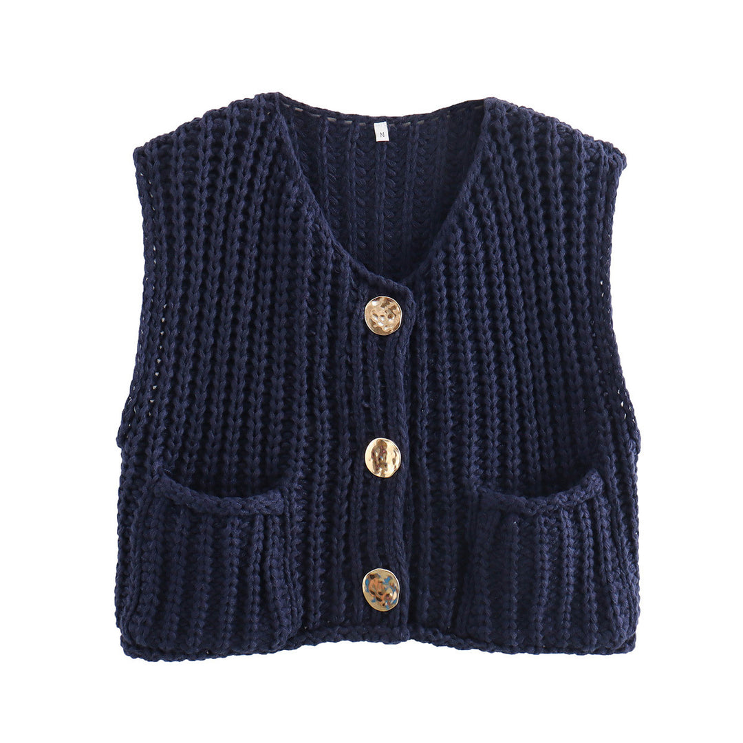 Damen Strickweste mit Taschen und Knopfdetail R&B