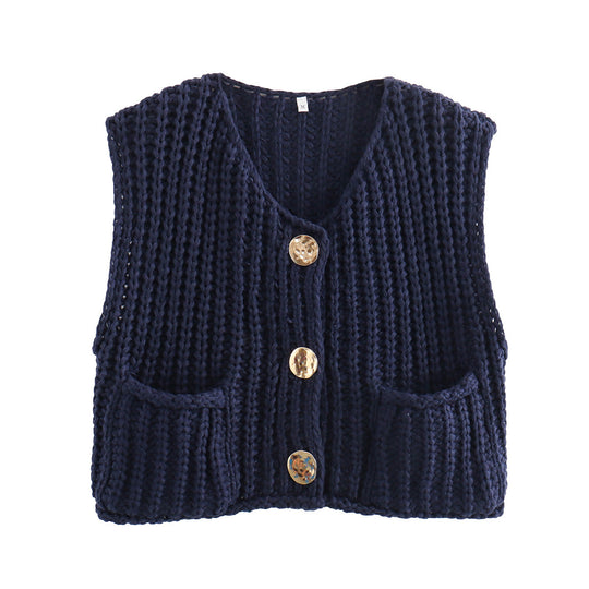 Damen Strickweste mit Taschen und Knopfdetail R&B