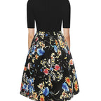 Damen Midikleid mit floralem Muster und gestreiften Akzenten