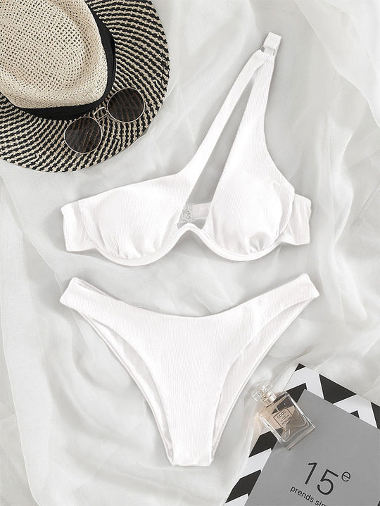 Damen Triangel-Bikini mit asymmetrischem Schnitt und strukturiertem Design R&B