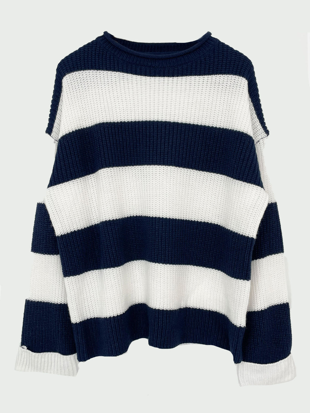 Damen lässiger Strickpullover mit breiten Streifen und lockerer Passform R&B