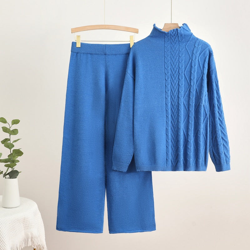 Damen gemütliches Strick-Loungewear-Set mit hochgeschlossenem Kragen R&B