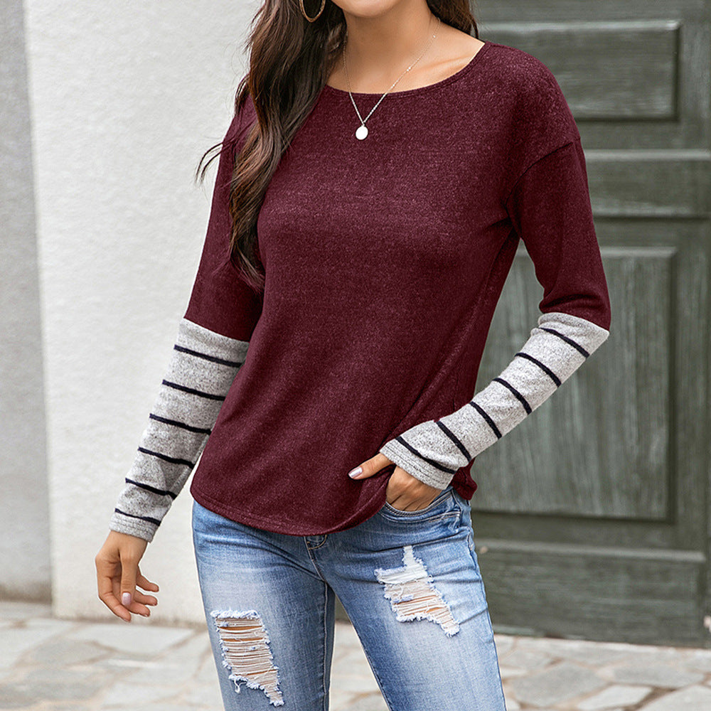 Damen Lässiges Langarmshirt mit gestreiften Ärmeln R&B