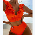 Damen Bikini mit elegantem Rüschendesign und hoch geschnittenem Höschen R&B