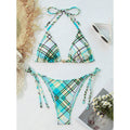 Damen Triangel-Bikini mit verspieltem Karomuster und verstellbaren Trägern R&B