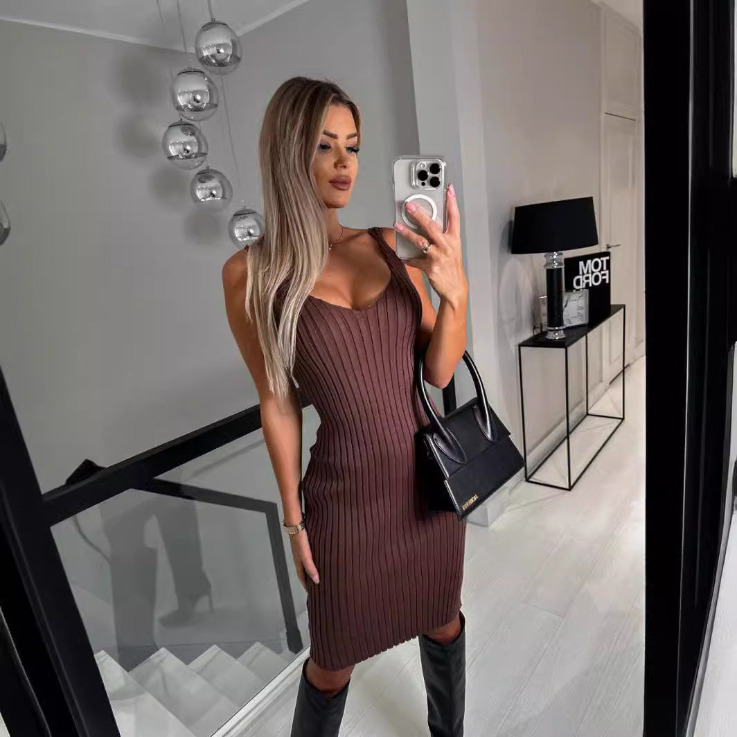 Damen figurbetontes Rippshirt-Kleid mit elegantem Ausschnitt R&B