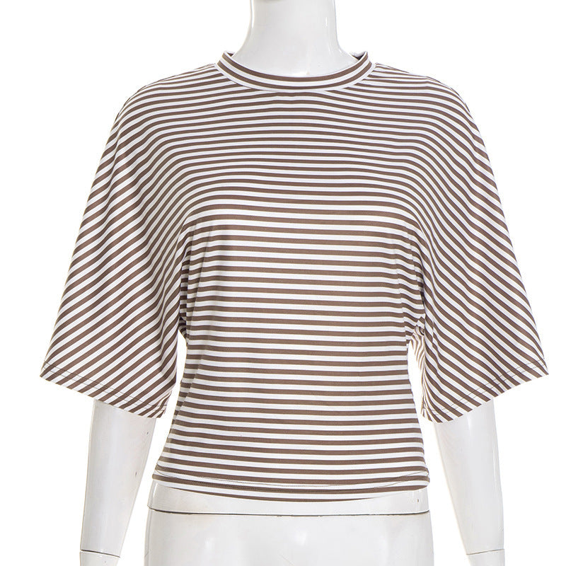 Damen modernes Kurzarm-Top mit lässigem Streifenmuster und elegantem Schnitt R&B
