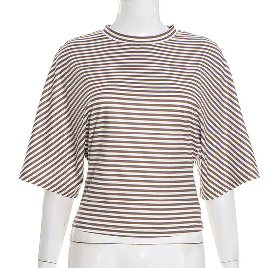 Damen modernes Kurzarm-Top mit lässigem Streifenmuster und elegantem Schnitt R&B