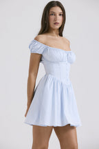 Damen Kurzärmeliges Sommerkleid mit raffiniertem Puffärmel-Design und Taillenbetonung R&B