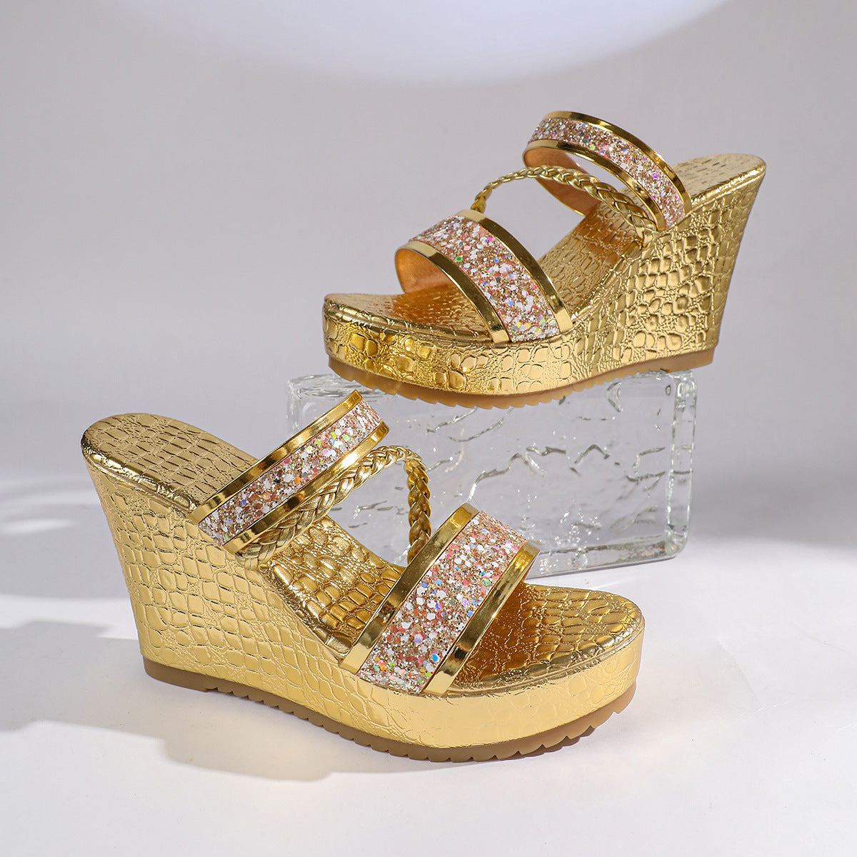 Damen Wedge-Sandalen mit funkelnden Akzenten und elegantem Krokodil-Design R&B