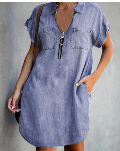 Damen Freizeit Denim-Kleid mit praktischen Taschen und Reißverschluss R&B