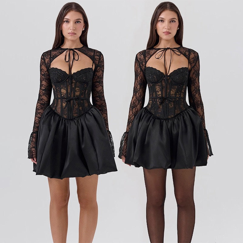Damen Glamouröses Spitzenkleid mit Rüschenrock und eleganten Details R&B