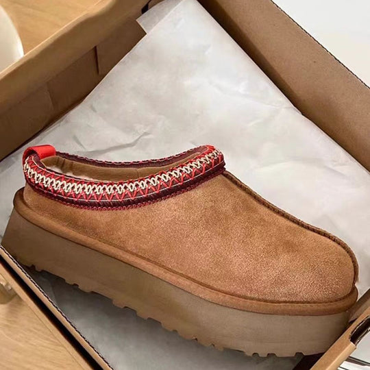 Damen warme Mokassin-Stiefel mit doppeltem Kragen R&B