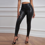Damen Hochglänzende Leggings mit Leopardenmuster
