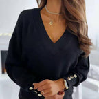 Damen lässiger V-Ausschnitt Pullover aus weichem Baumwollmix R&B
