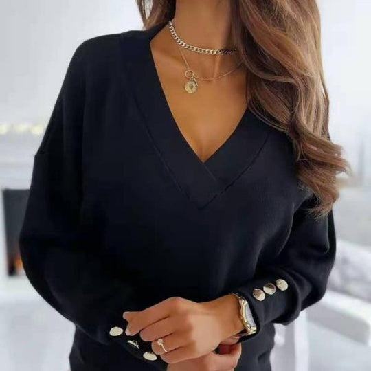 Damen lässiger V-Ausschnitt Pullover aus weichem Baumwollmix R&B