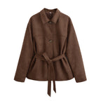 Damen modische Overshirt-Jacke mit Gürtel R&B