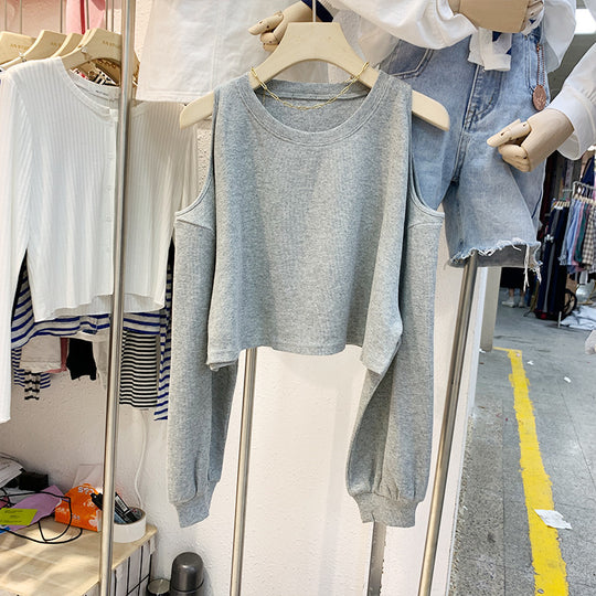 Damen lässiges Crop-Top mit langen Ärmeln R&B