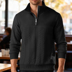 Herren nan texturierter Strickpullover mit Halbzip, geflochtenem Zopfmuster und hohem Stehkragen R&B