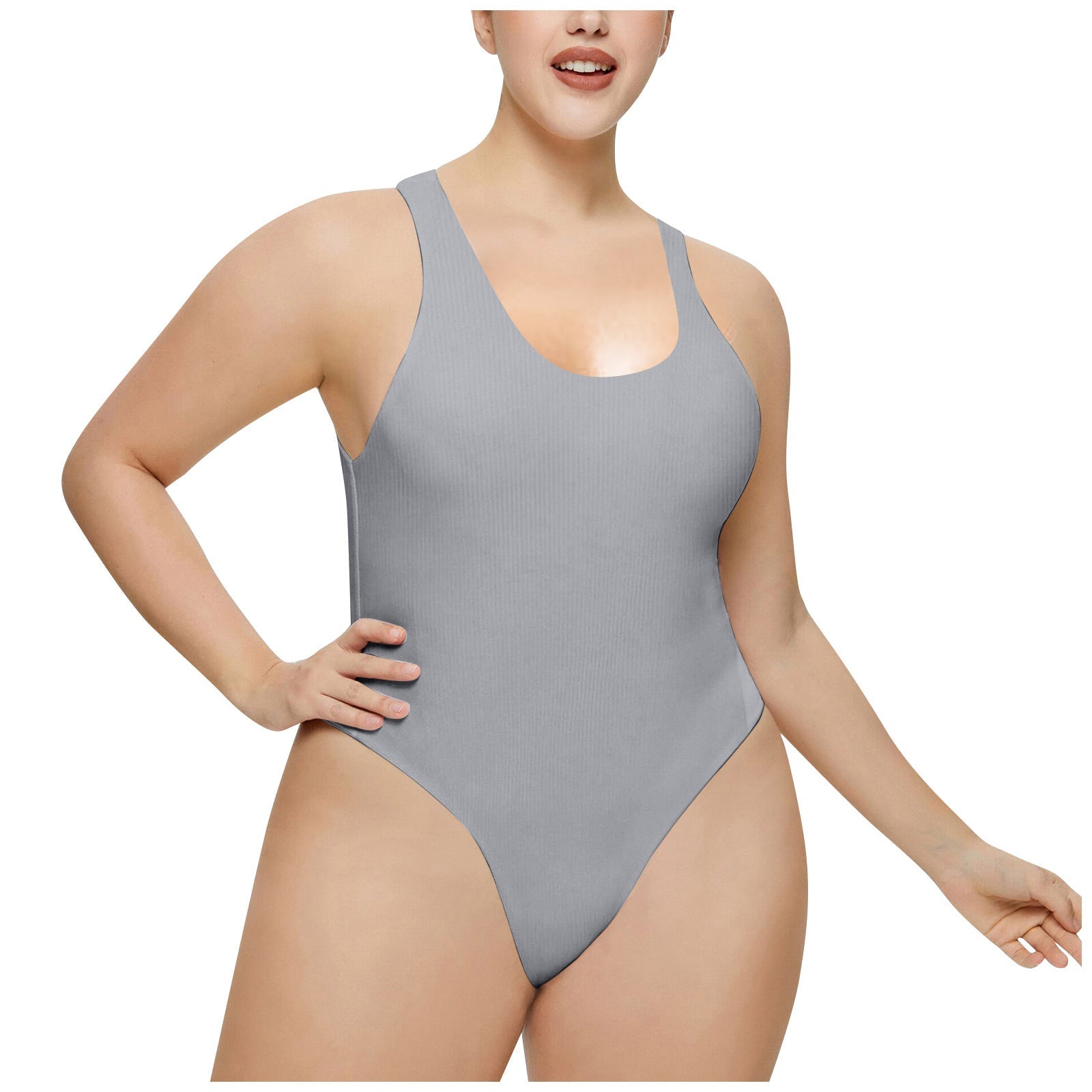 Damen Hochgeschnittenes Rib-Badeanzug R&B