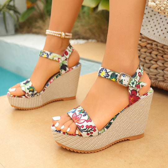 Damen Wedge-Sandalen mit floralem Design und verstellbarem Riemen R&B