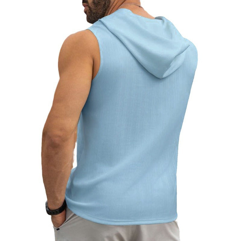Herren Ärmelloses Sport-Tanktop mit Kapuze und Schnürung R&B