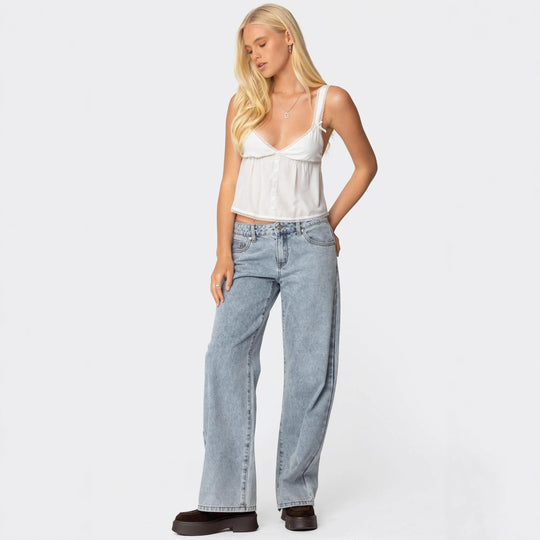 Damen Crop-Top aus feiner Baumwolle mit dekorativen Knopfdetails R&B