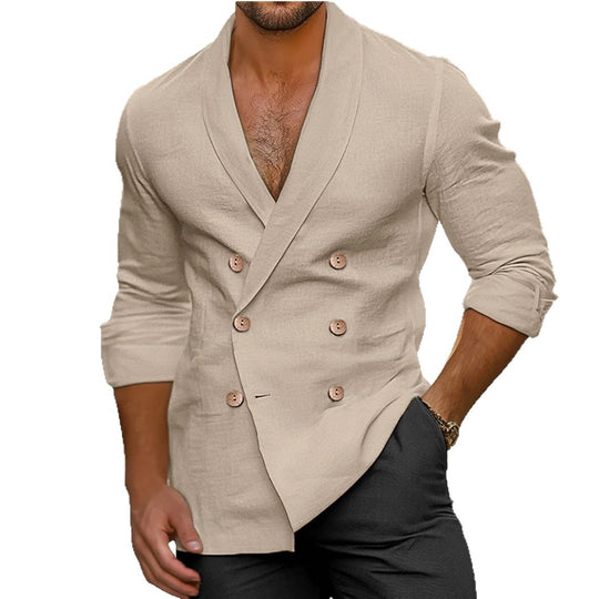 Herren eleganter Leinenblazer mit modernem Schnitt und doppelter Knopfleiste R&B
