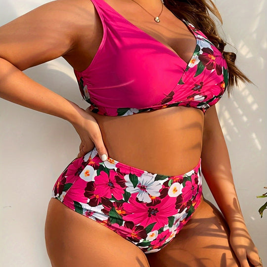 Damen nan Bikini-Set große Größen mit geformtem BH, V-Ausschnitt und hochgeschnittenem Taillenslip R&B