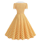 Damen Retro Maxikleid mit Kragen und Punkten R&B
