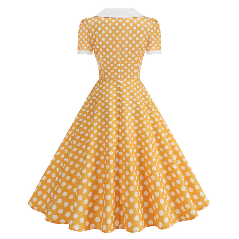 Damen Retro Maxikleid mit Kragen und Punkten R&B