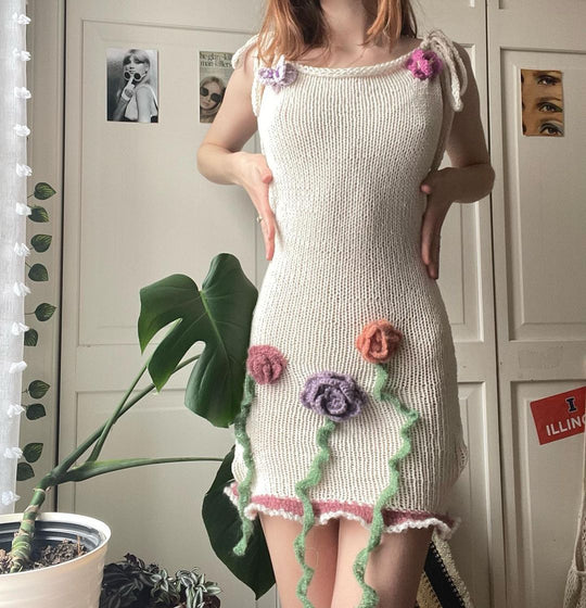 Damen gehäkeltes Sommerkleid mit floralen Applikationen R&B