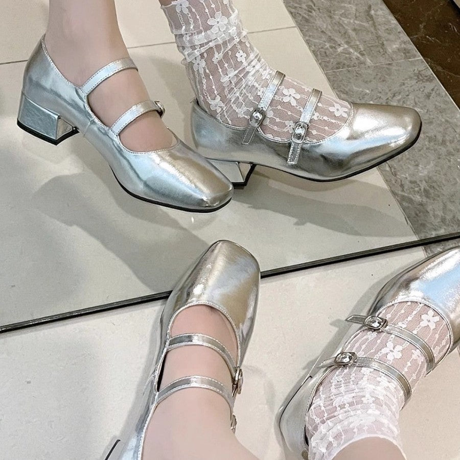 Damen elegante Ballerina-Schuhe mit dekorativen Schnallen R&B