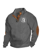 Herren nan Heritage-Strukturpullover mit Stehkragen Lederimitat-Besatz Ellenbogen-Patches und Halbknopfleiste R&B