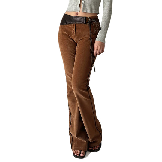 Damen modische Cordhose mit breitem Bein und verstellbarem Bund R&B